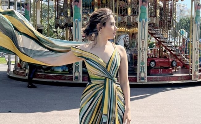 Tamannaah Bhatia Transforms Directly The Cannes 2022 Red Carpet In A Colourful Draped Amit Aggarwal Saree Gown