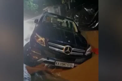 Watch: 2 Wheels In Air, Mercedes SUV Stuck On Waterlogged Bengaluru Roadway