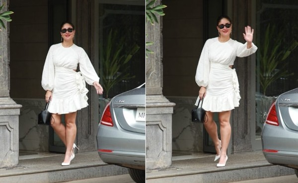 Kareena Kapoor Is A Gorgeous Birthday Girl In A Ruffled White Cutout Dress With Sunglasses And Matching Pumps