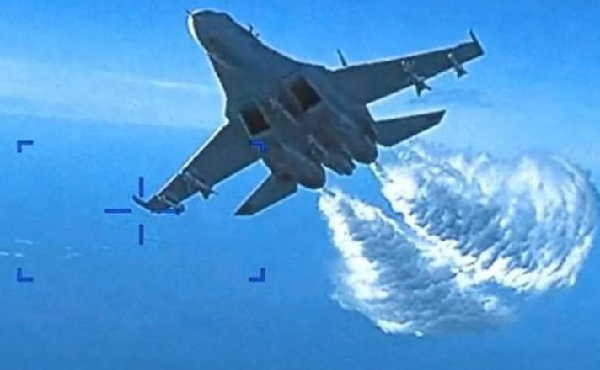 Video shows moment Russian fighter jet hits US drone over Black Sea