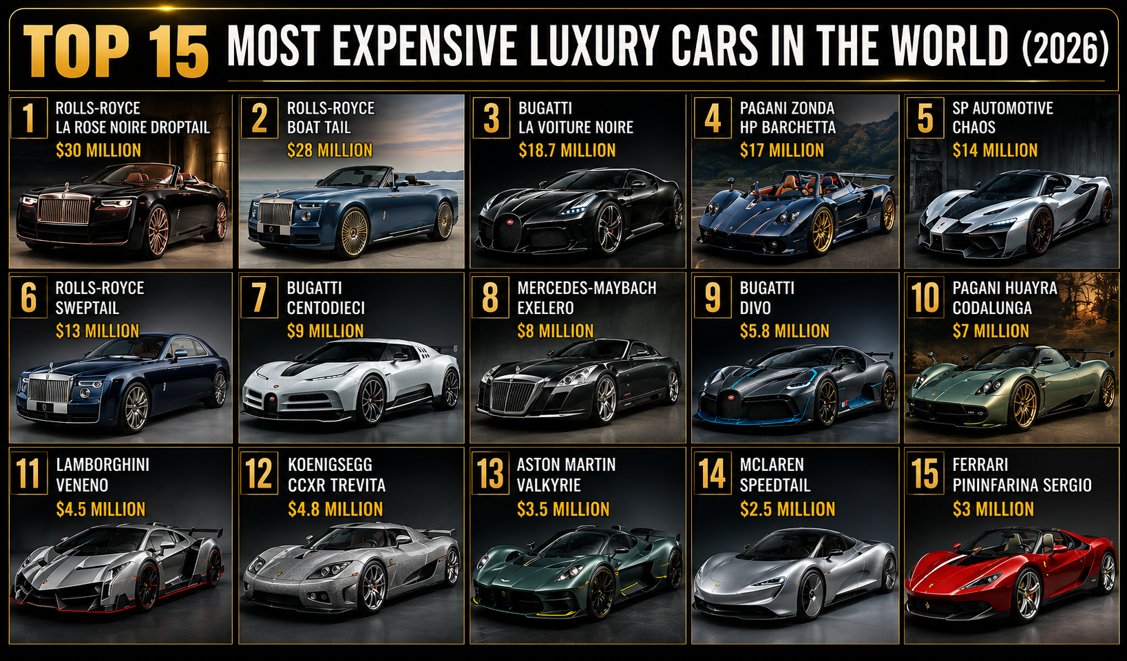 Top 15 Most Expensive Luxury Cars in the World